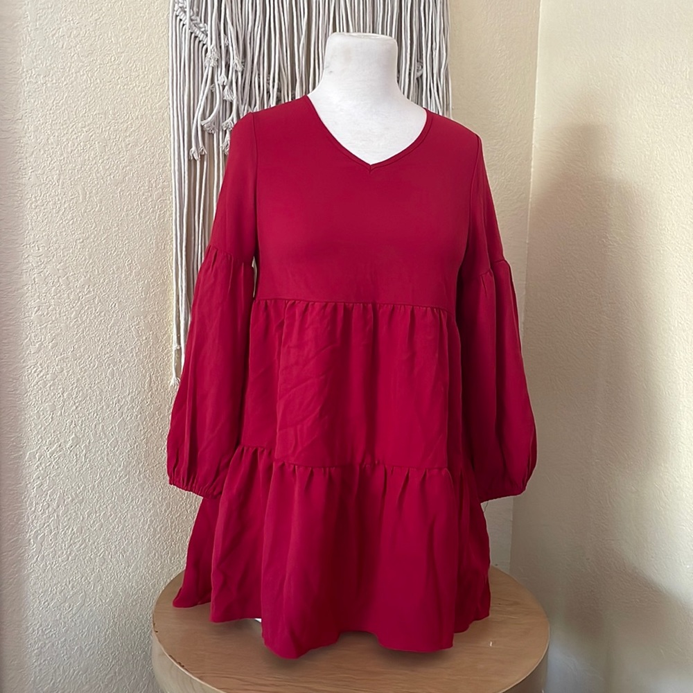 Burgundy babydoll dress- long sleeve